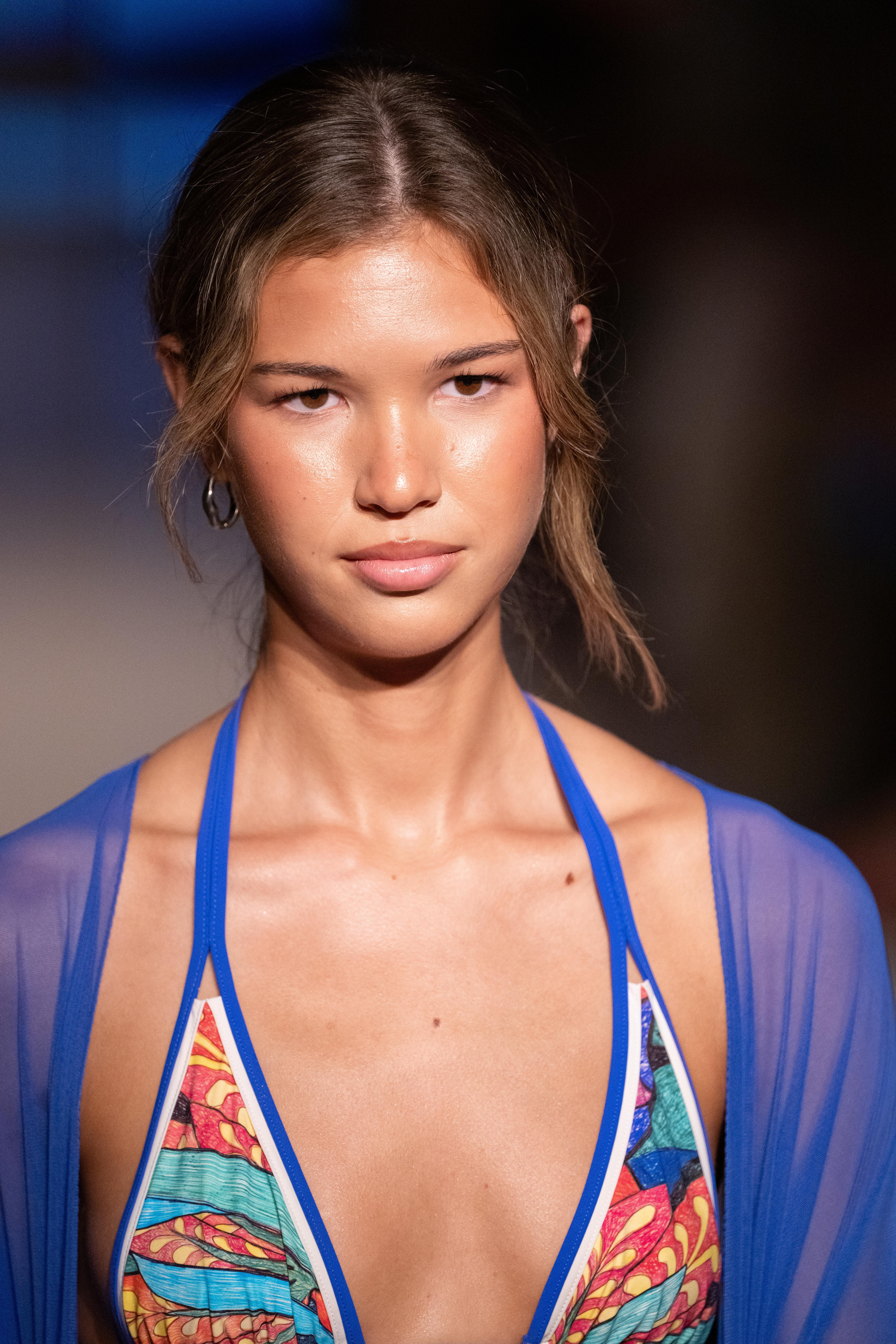 Model in Colorful Swimwear and Sheer Cover-up for Resort 26